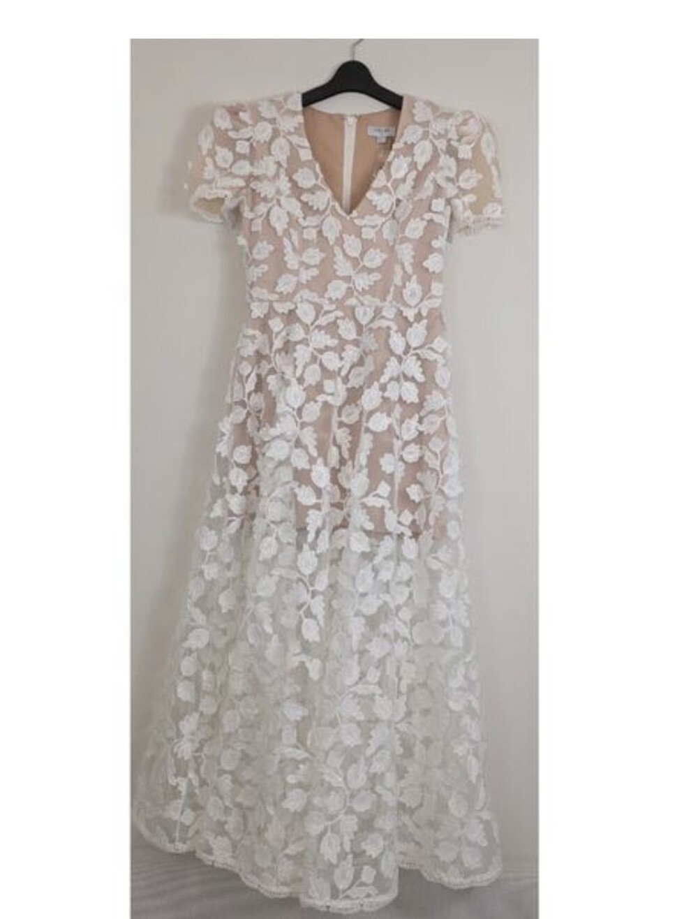 Helsi Clara Puff-Sleeve Sheer Floral Appliqué Maxi Dress Sz Medium Worn Once